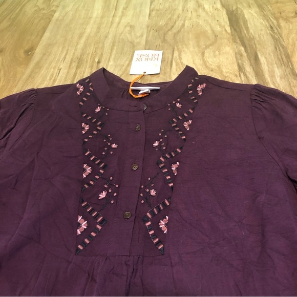 NWT Knox Rose Plum Purple Embroidered 3/4 Sleeve Half Button Shirt Size Large - Picture 3 of 12